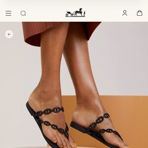 Hermes Black Chain Island Sandals 38 with box / receipt worn once